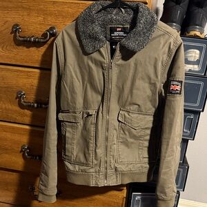 Superdry Olive Bomber Jacket with Sherpa Collar